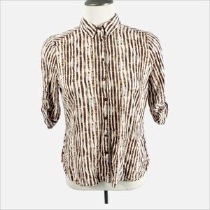 FDJ French Dressing Stripe 3/4 Sleeve Button Tab Blouse – Neutral Workwear Top